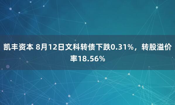 凯丰资本 8月12日文科转债下跌0.31%，转股溢价率18.56%