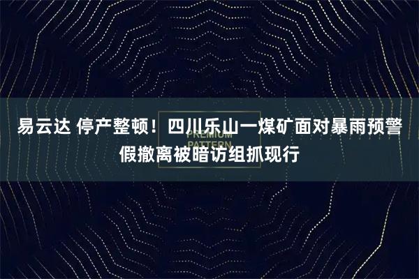 易云达 停产整顿！四川乐山一煤矿面对暴雨预警假撤离被暗访组抓现行